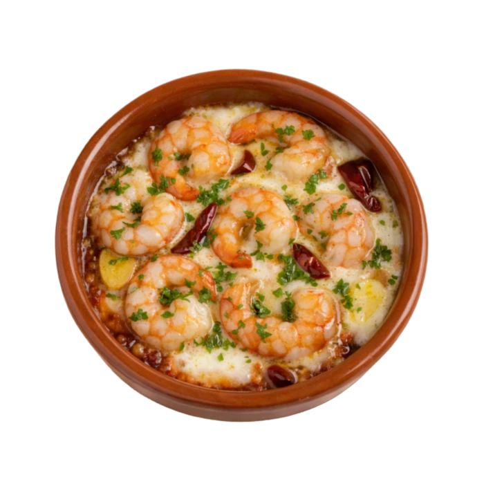 Gambas a la cazuela con ajo y mozzarella