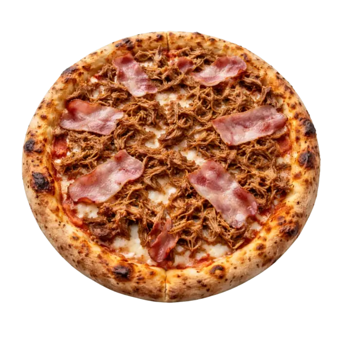 Pizza Granjera con bacon y pulled pork