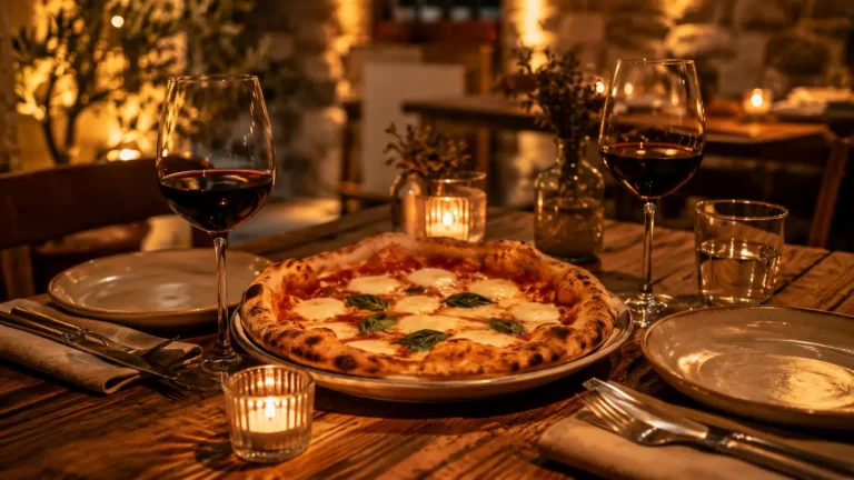 Mesa para cenar en pareja con pizza napolitana en Vilagarcía