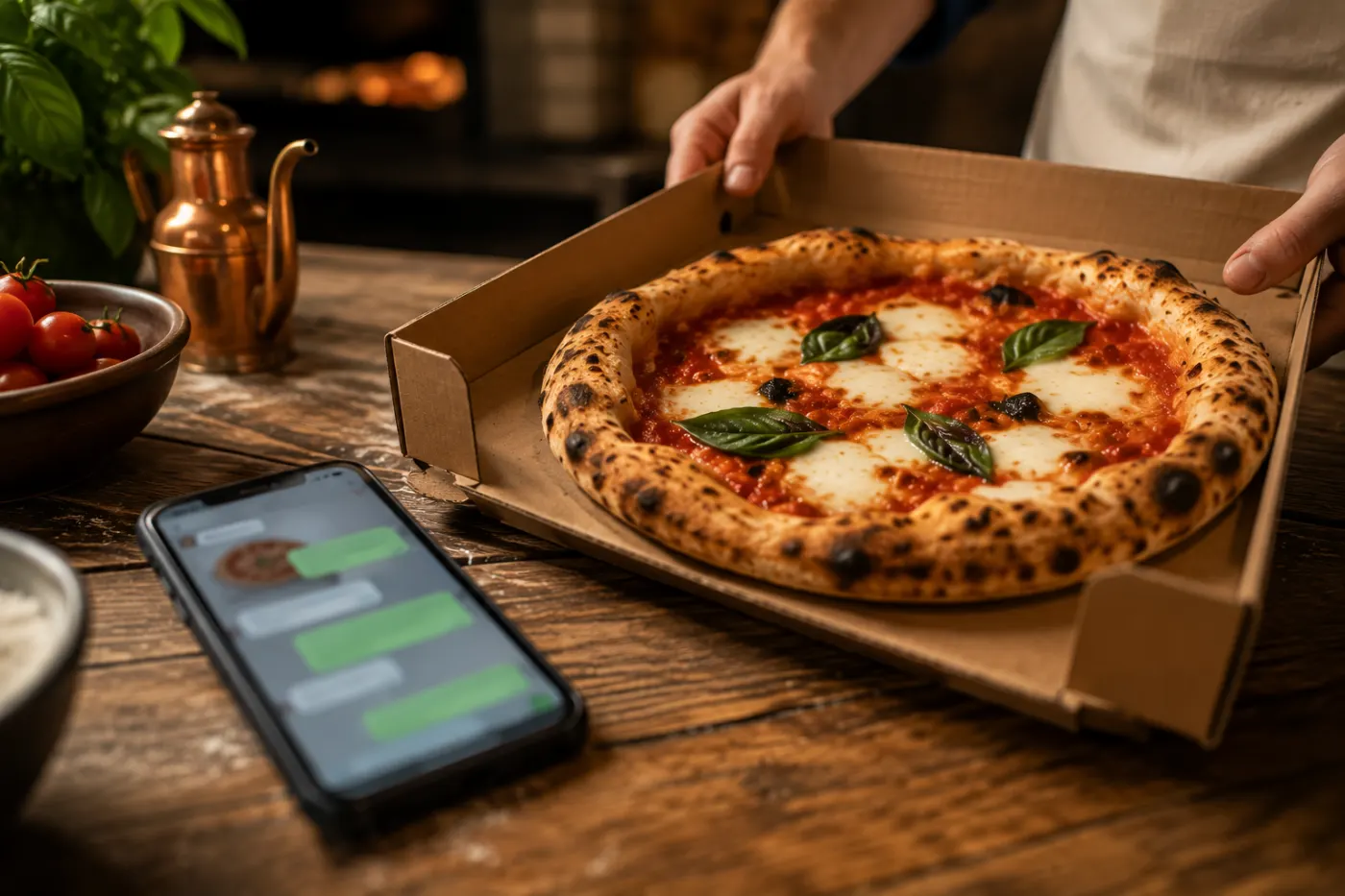 Pizza a domicilio en caja de Luna di Napoli en Vilagarcía