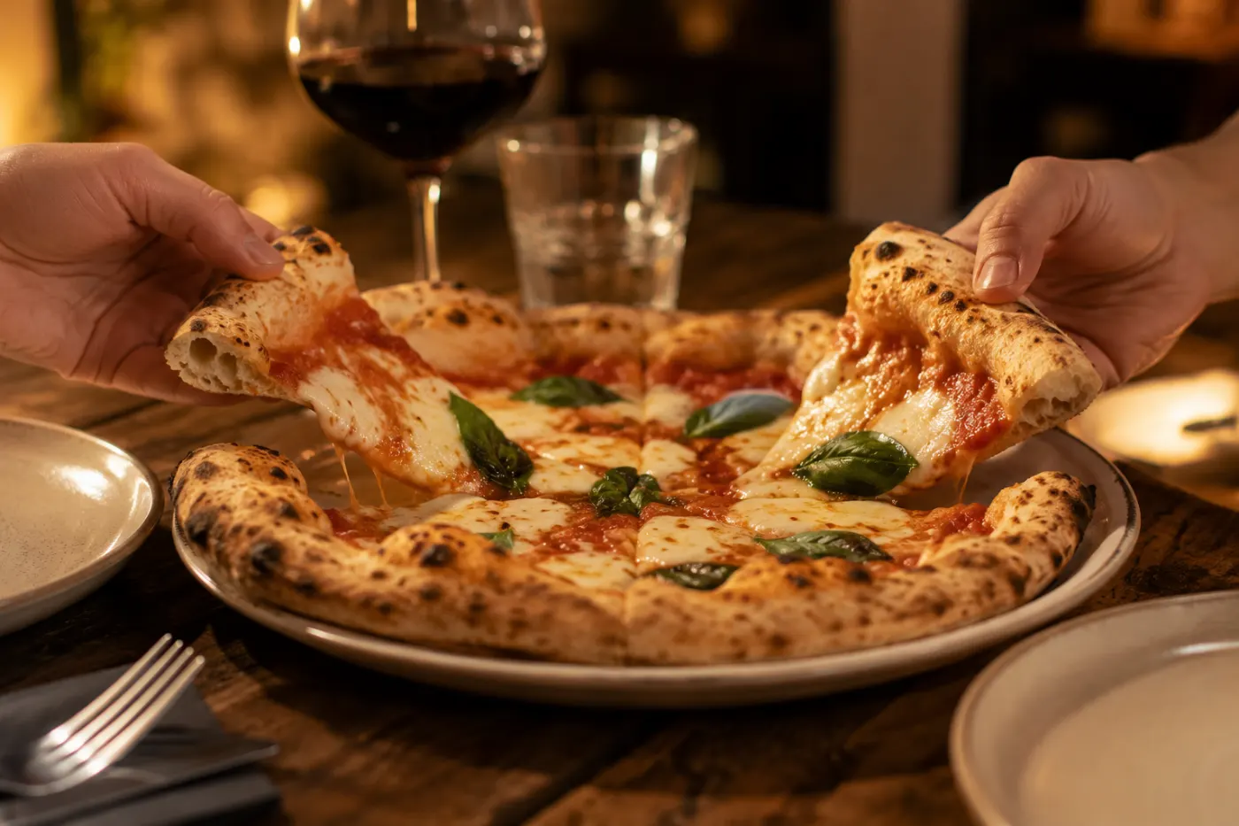 Pizza napolitana artesanal con mozzarella fundida